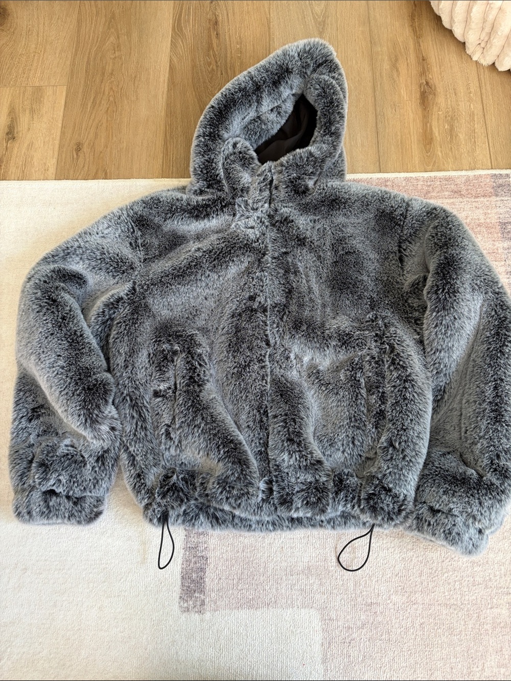 Zara Plush Faux Fur Hooded Jacket - Gray